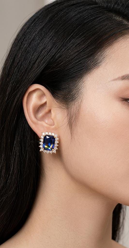 Blue Zircon Square Stud Earrings - Win Bachat