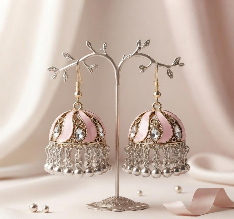 Blush Pink Dual-Tone Jhumka Earrings for Women - Win Bachat