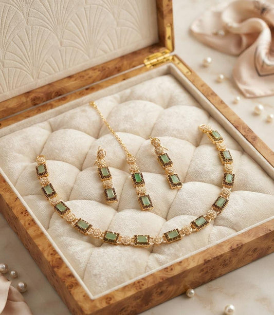Blush Pink Rectangular Crystal Necklace Set - Win Bachat