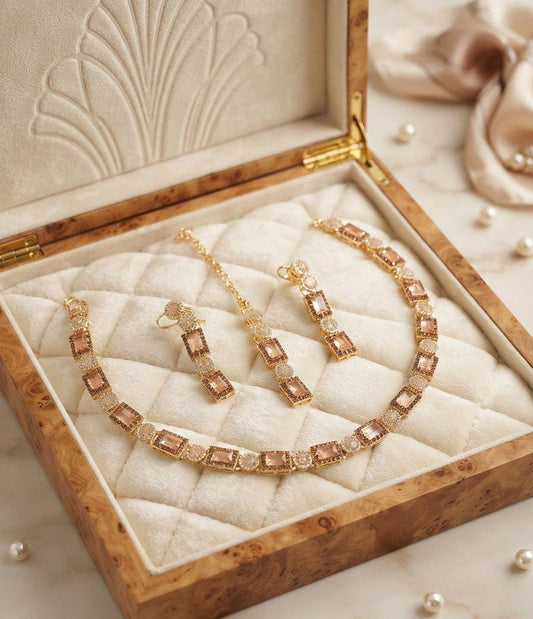 Blush Pink Silver-Tone Crystal Necklace Set - Win Bachat