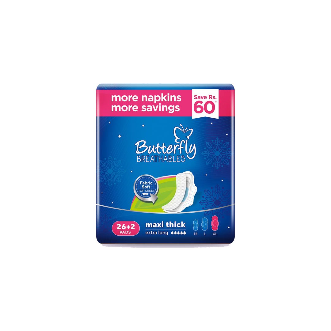 Butterfly Sanitary Napkins Maxi Thick - 26+2 (Extra Long) - Win Bachat