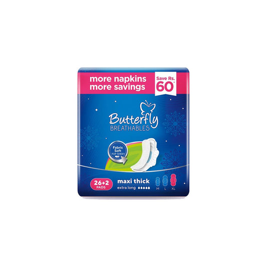 Butterfly Sanitary Napkins Maxi Thick - 26+2 (Extra Long) - Win Bachat