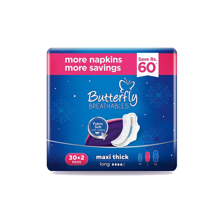 Butterfly Sanitary Napkins Maxi Thick - 30+2 (Long) - Win Bachat