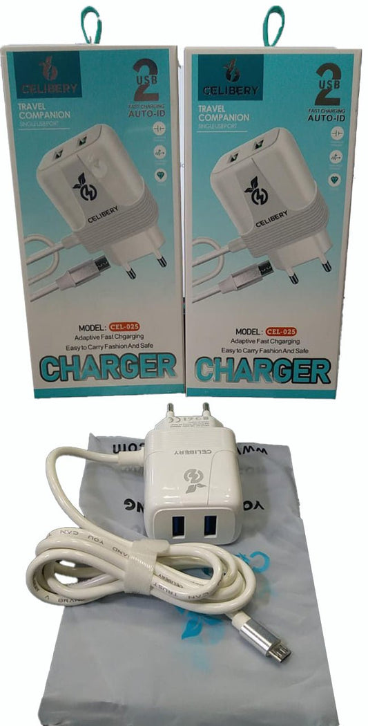 Celibery CEL-025 Dual USB Fast Travel Charger with Micro USB Cable - Win Bachat