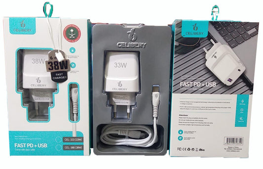 Celibery CEL-333 Fast PD + USB Charger with Charging Cable – 33W - Win Bachat