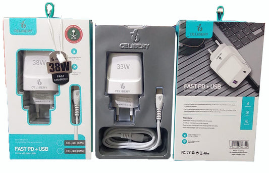 Celibery CEL-388 Fast PD + USB Charger with Charging Cable –38W - Win Bachat