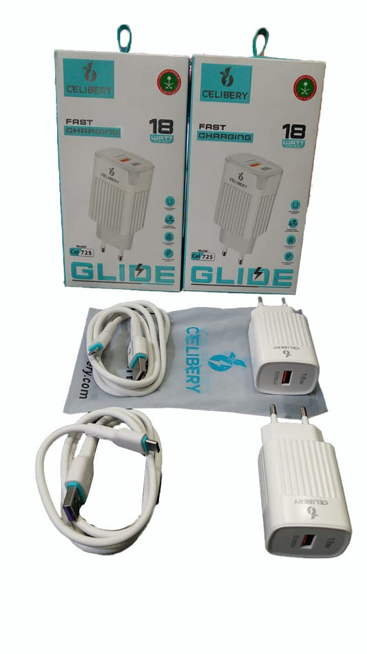Celibery CEL-725 Glide 18W Fast Charger with USB-A to USB-C Cable - Win Bachat