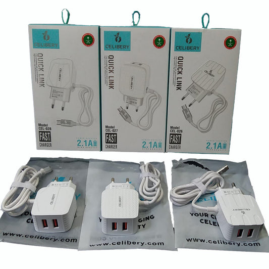 Celibery Quick Link 2.1A Dual USB Fast Charger with Charging Cable – CEL-026 - Win Bachat