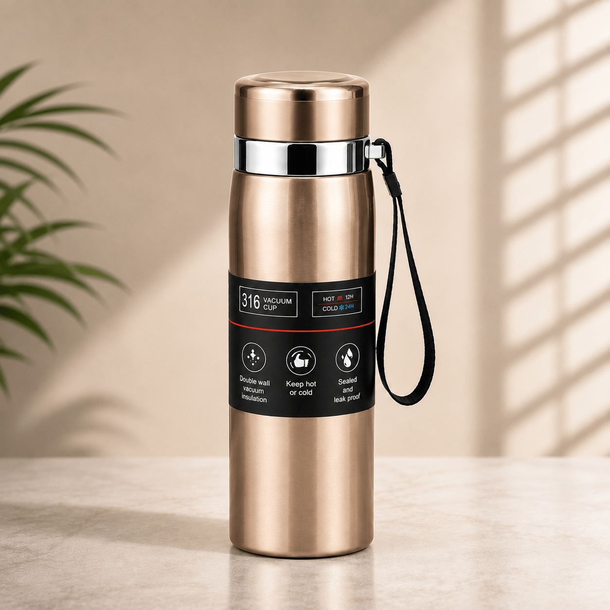 Champagne Gold Executive Travel Vacuum Flask - Win Bachat