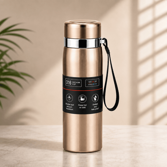 Champagne Gold Executive Travel Vacuum Flask - Win Bachat