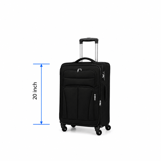 Classic Soft Shell Spinner Suitcase - Black - 20 Inch (Small) - Win Bachat