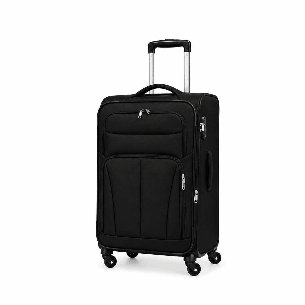 Classic Soft Shell Spinner Suitcase - Black - 24 Inch (Medium) - Win Bachat