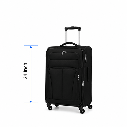 Classic Soft Shell Spinner Suitcase - Black - 24 Inch (Medium) - Win Bachat