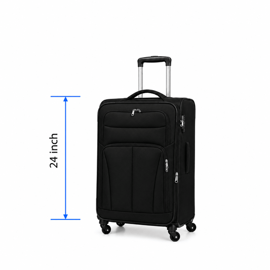 Classic Soft Shell Spinner Suitcase - Black - 24 Inch (Medium) - Win Bachat