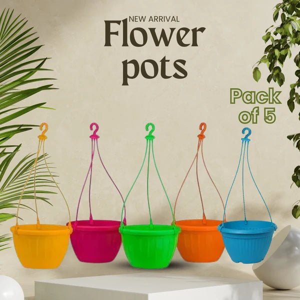 Colorful Hanging Flower Pots – Pack of 10 Plastic Hanging Planters - Win Bachat
