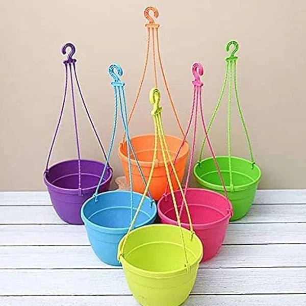 Colorful Hanging Flower Pots – Pack of 10 Plastic Hanging Planters - Win Bachat