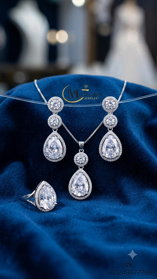 Crystal White Zircon Jewelry Set - Win Bachat