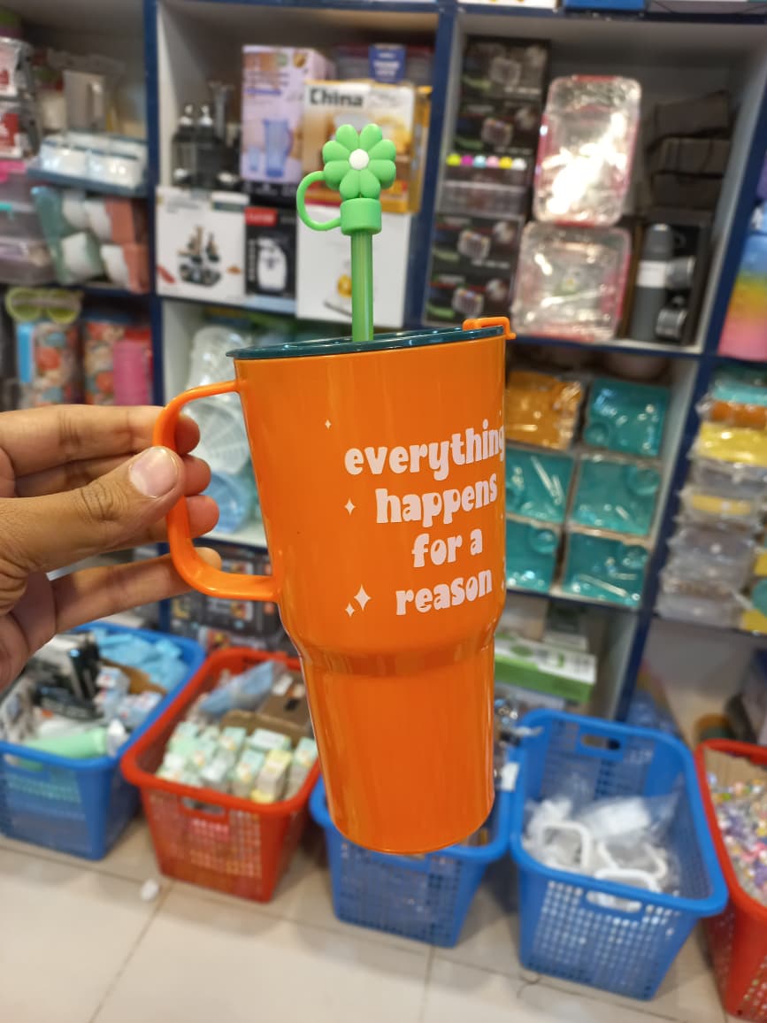 CUTE MINI TUMBLER HIGH QUALITY PLASTIC MATERIAL WITH STRAW AND STRAW CAP 750ML - Win Bachat