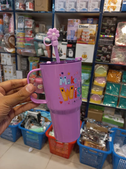CUTE MINI TUMBLER HIGH QUALITY PLASTIC MATERIAL WITH STRAW AND STRAW CAP 750ML - Win Bachat