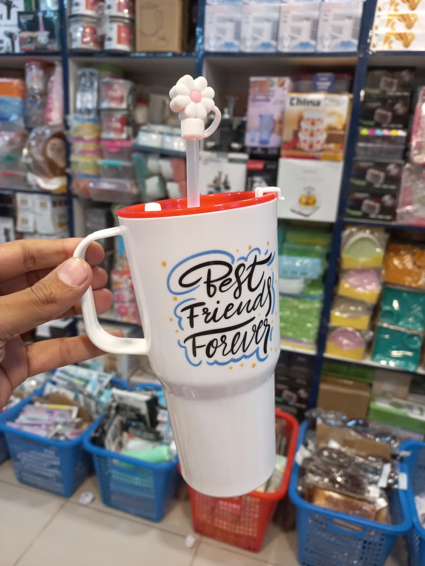 CUTE MINI TUMBLER HIGH QUALITY PLASTIC MATERIAL WITH STRAW AND STRAW CAP 750ML - Win Bachat