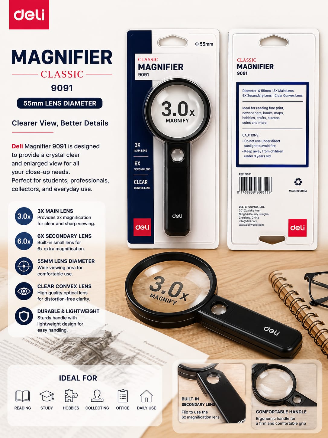 Deli 55Mm Magnifier Glass - Win Bachat