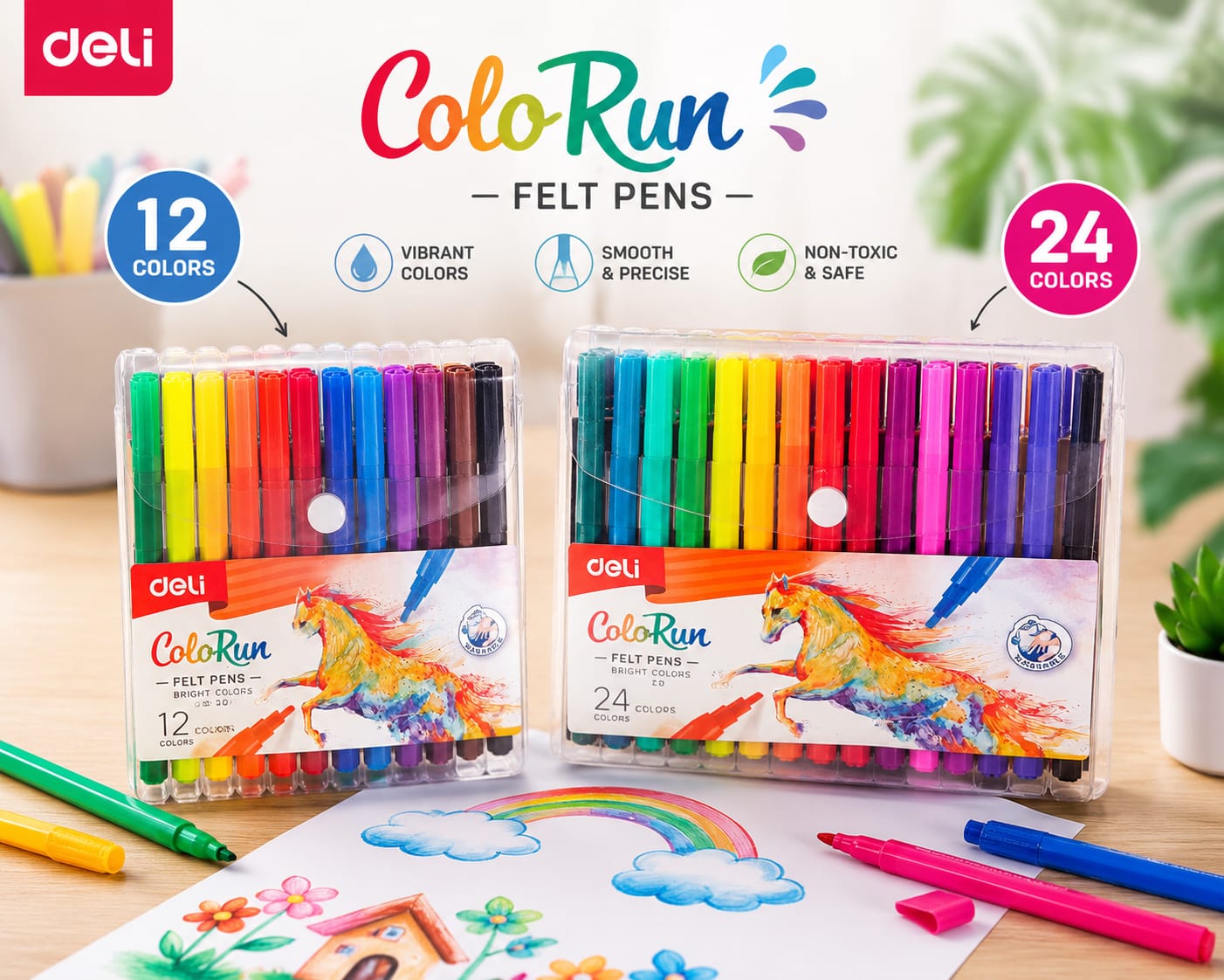 Deli Felt Marker Set - 24 Colour - Win Bachat