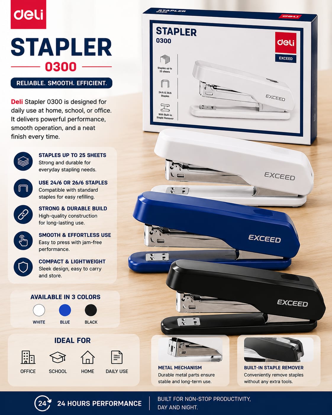 Deli Stapler Machine 0300 (25 Sheets ) 24-6 - Win Bachat