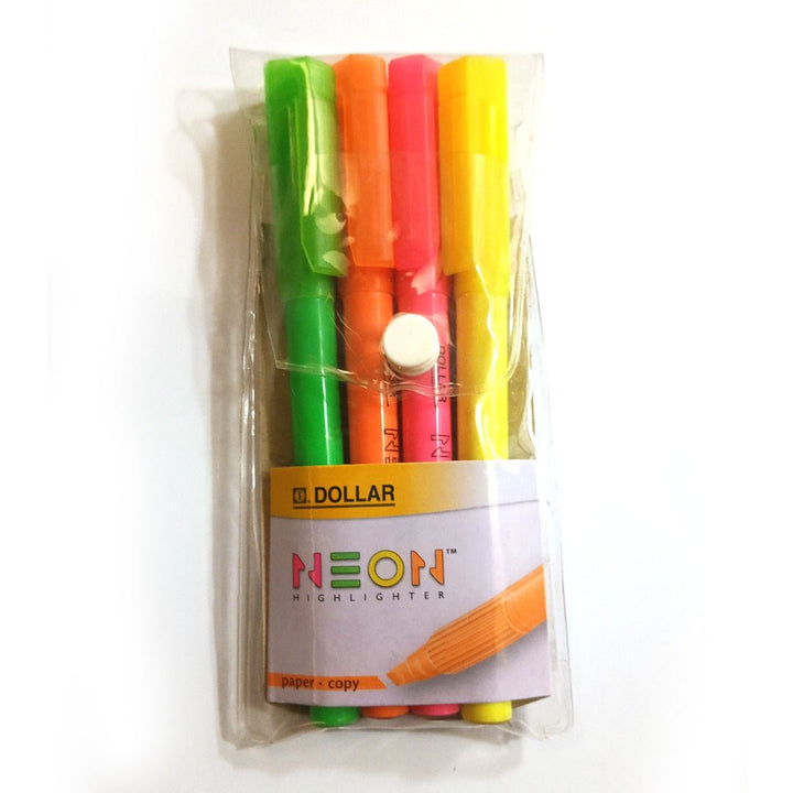 Dollar Neon Highlighter - Pack Of 4 - Win Bachat