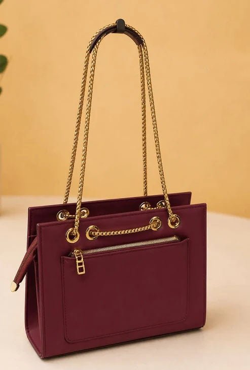 Double Chain Shoulder Bag - Burgundy - Win Bachat