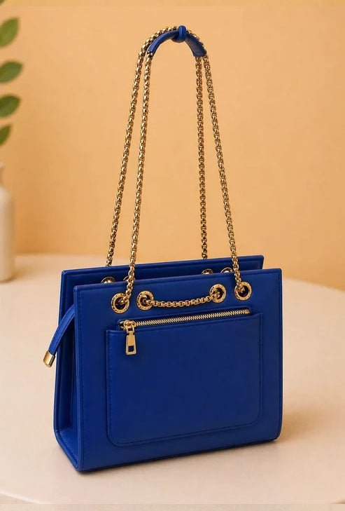 Double Chain Shoulder Bag - Navy Blue - Win Bachat