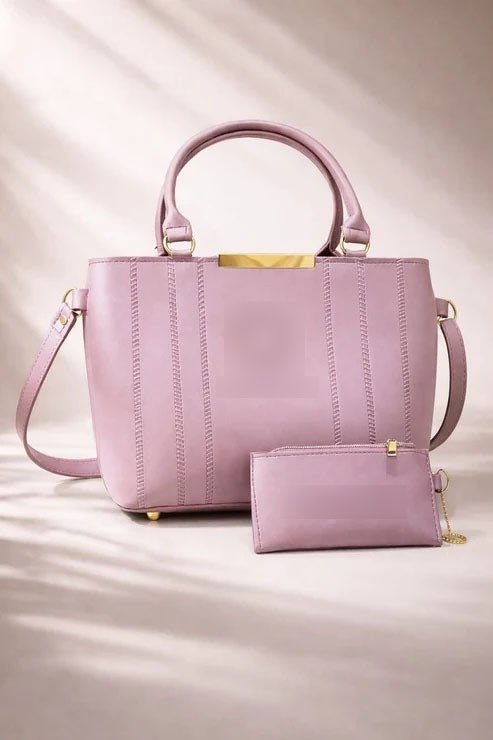 Double Zipper Handbag & Wallet Set - Light Purple - Win Bachat