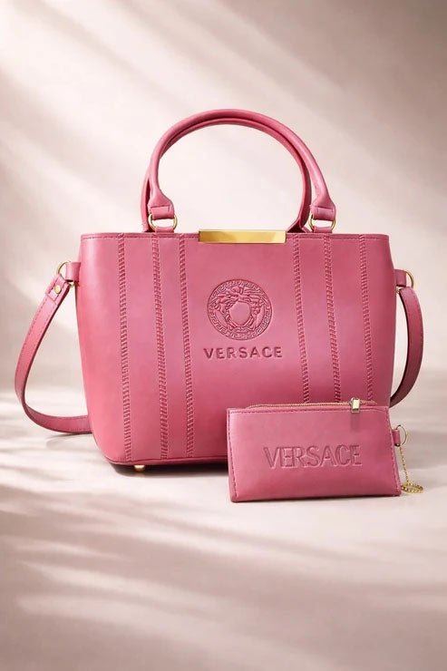 Double Zipper Handbag & Wallet Set - Tea Pink - Win Bachat
