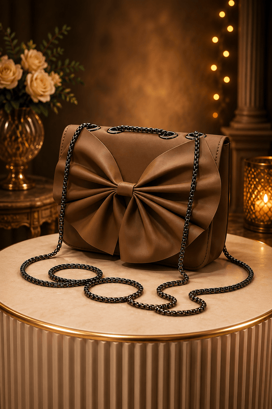 Elegant Bow Chain Shoulder Bag – Brown - Win Bachat
