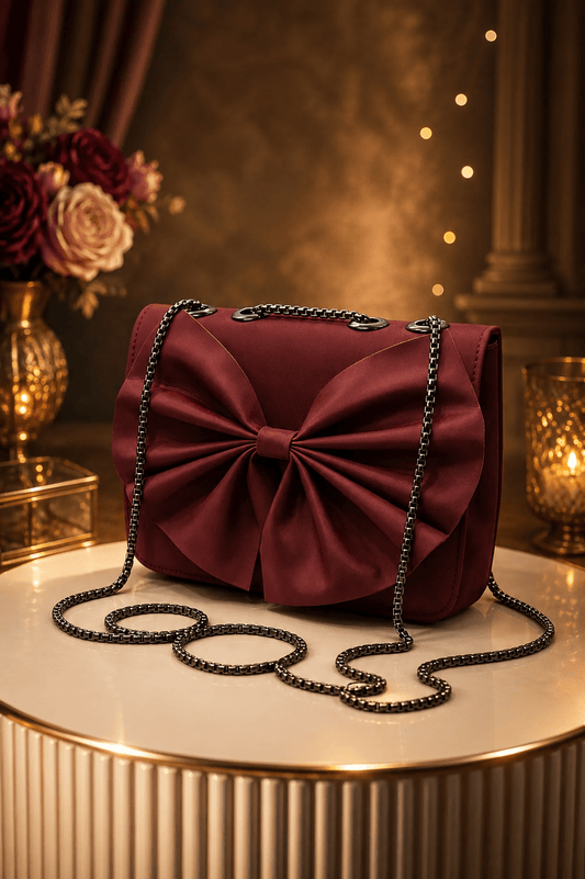 Elegant Bow Chain Shoulder Bag – Maroon - Win Bachat