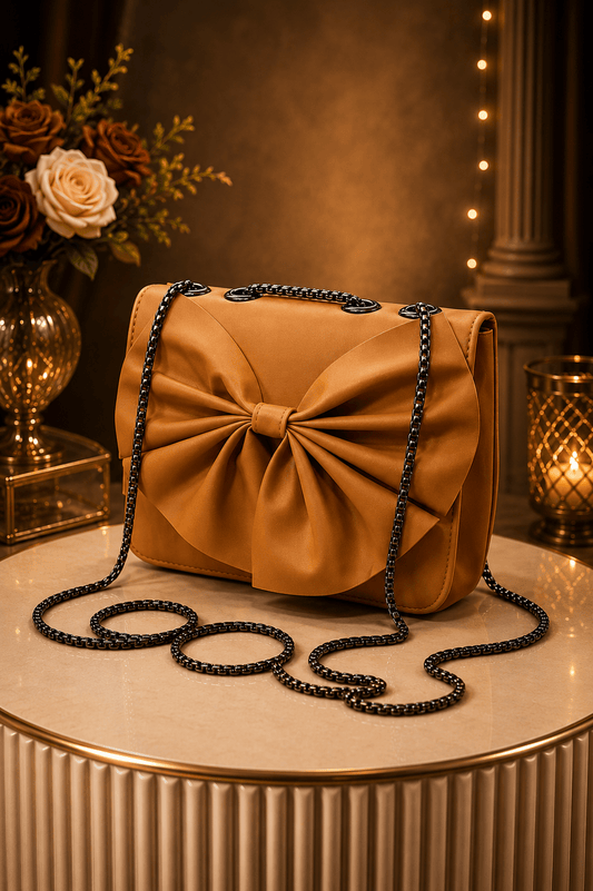 Elegant Bow Chain Shoulder Bag – Mustard - Win Bachat