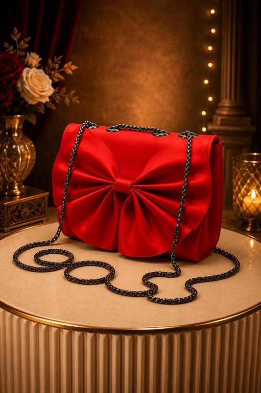 Elegant Bow Chain Shoulder Bag – Red - Win Bachat