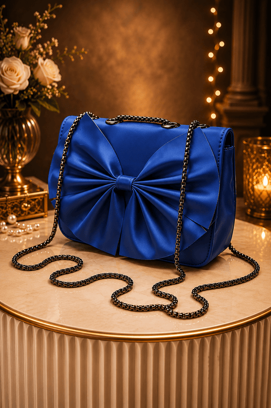Elegant Bow Chain Shoulder Bag – Royal Blue - Win Bachat