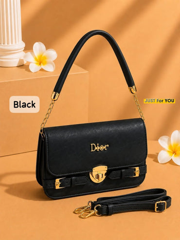 Elegant Flap Crossbody Handbag with Gold Buckle for Women
