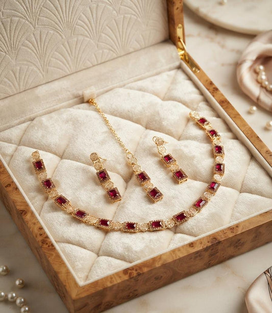 Emerald Green Rectangular Stone Necklace Set - Win Bachat