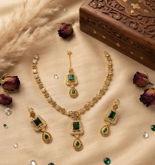 Emerald Green Stone Gold-Tone Jewellery Set - Win Bachat