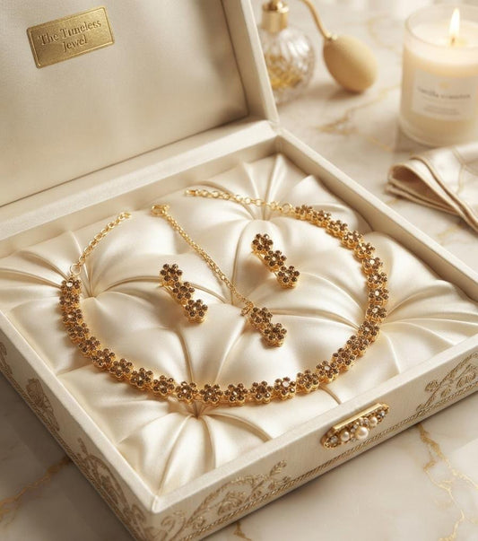 Floral Crystal Necklace, Earrings & Tikka Set - Win Bachat