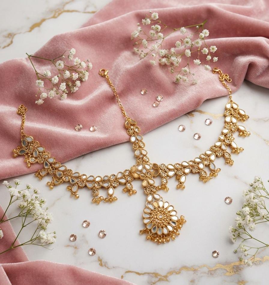 Floral Mirror-Style Gold-Tone Matha Patti - Win Bachat