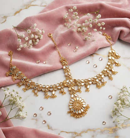 Floral Mirror-Style Gold-Tone Matha Patti - Win Bachat