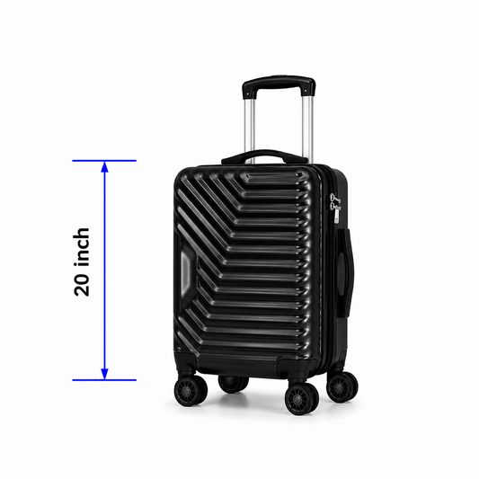 Geometric Hard Shell Spinner Travel Suitcase - Black - 20 Inch (Small) - Win Bachat