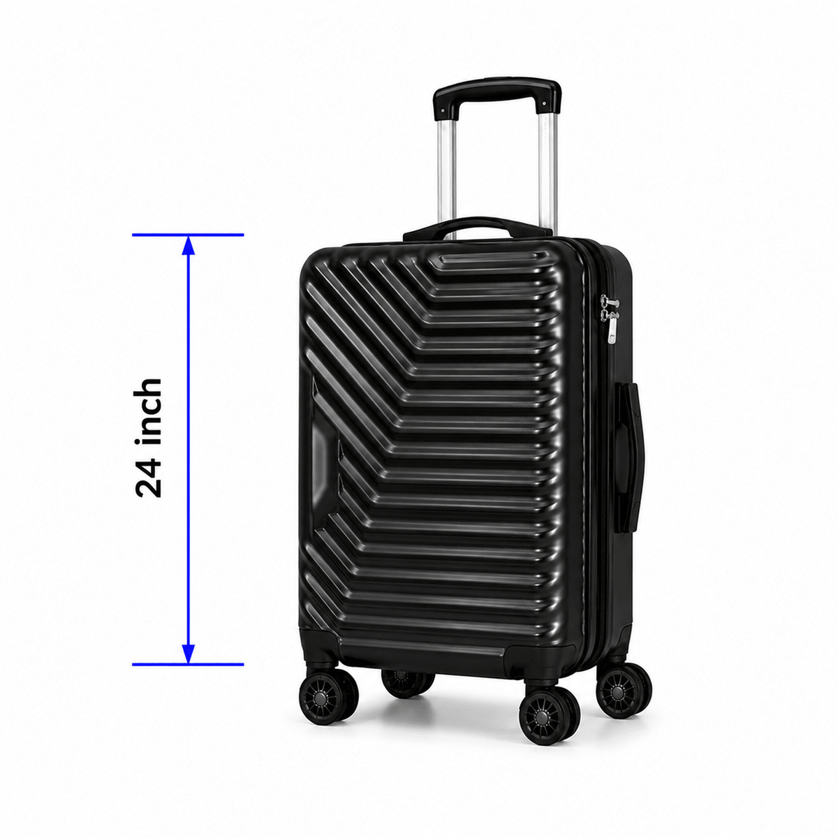 Geometric Hard Shell Spinner Travel Suitcase - Black - 24 Inch (Medium) - Win Bachat