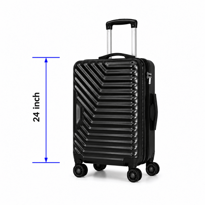 Geometric Hard Shell Spinner Travel Suitcase - Black - 24 Inch (Medium) - Win Bachat