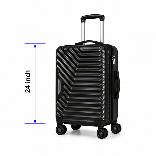Geometric Hard Shell Spinner Travel Suitcase - Black - 24 Inch (Medium) - Win Bachat