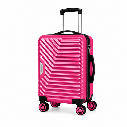 Geometric Hard Shell Spinner Travel Suitcase - Pink - 20 Inch (Small) - Win Bachat