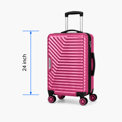 Geometric Hard Shell Spinner Travel Suitcase - Pink - 24 Inch (Medium) - Win Bachat
