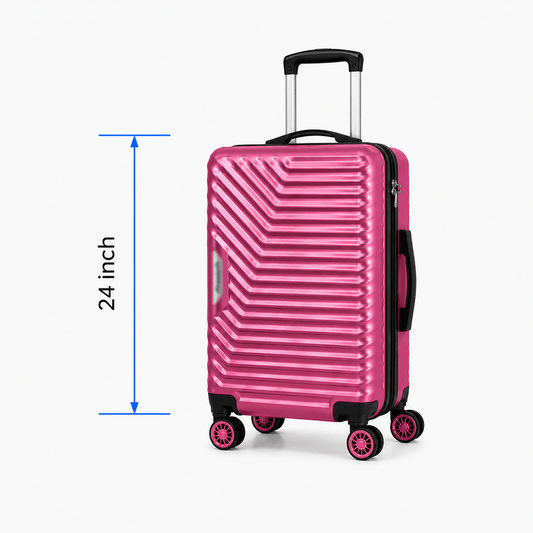 Geometric Hard Shell Spinner Travel Suitcase - Pink - 24 Inch (Medium) - Win Bachat